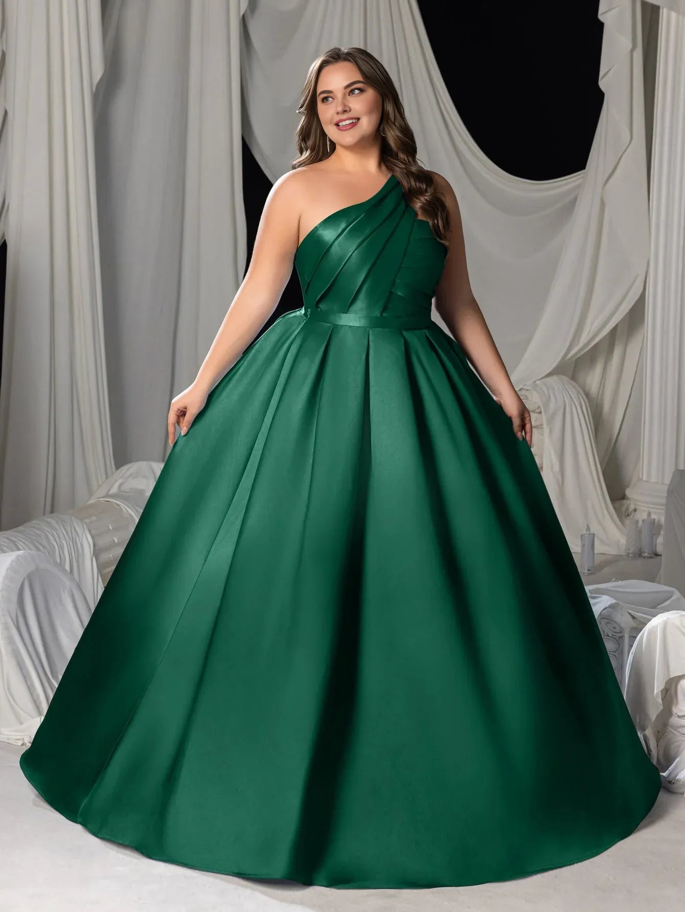 Charming A-Line One-Shoulder Sleeveless Lace Up Floor-Length Plus Size Prom Dress